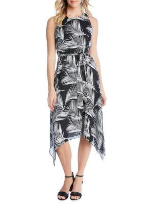Karen Kane Palm-print Handkerchief Hem A-line Dress