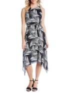 Karen Kane Palm-print Handkerchief Hem A-line Dress