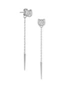 Karl Lagerfeld Mini Rhodium-plated Pave Silhouette Choupette Thread Earrings