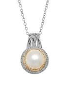 Lord & Taylor 11-12mm White Pearl, Diamond And Two-tone Pendant Necklace