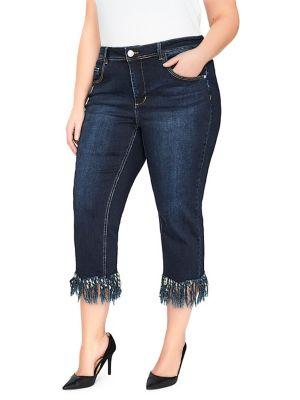 Addition Elle Love And Legend Plus Fringe Slim Cropped Jeans