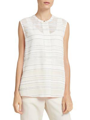Donna Karan Striped Sleeveless Henley Top