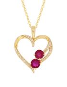 Lord & Taylor Diamonds, Ruby And 14k Yellow Gold Heart-shaped Pendant Necklace