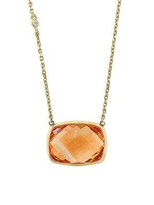 Effy Sunset 14k Yellow Gold, Diamond And Citrine Square Pendant Necklace