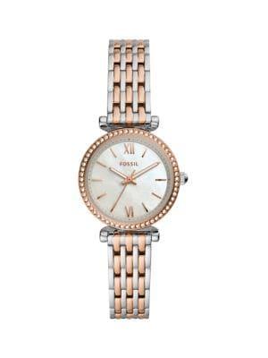 Fossil Carlie Mini Two-tone Stainless Steel, Mother-of-pearl & Crystal Bracelet 3-hand Watch