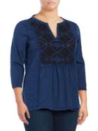 Lucky Brand Plus Embroidered Peasant Top