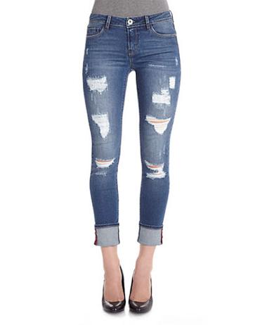 Kensie Jeans Downtown Destroyed Skinny Crop Jeans