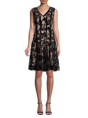 Taylor Floral Velvet-trimmed A-line Dress