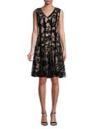 Taylor Floral Velvet-trimmed A-line Dress