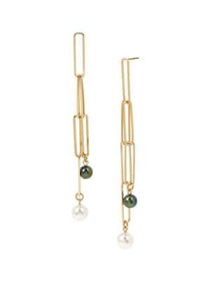 Bcbgeneration Goldtone And Faux Pearl Rectangle Link Linear Earrings