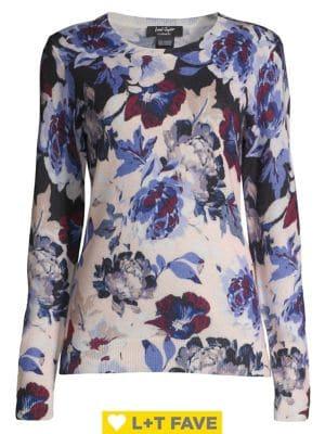Lord & Taylor Petite Floral Crewneck Cashmere Sweater