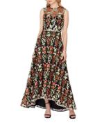 Tahari Arthur S. Levine Floral Embroidered Mesh A-line Gown
