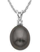 Lord & Taylor Black Freshwater Pearl Pendant With Diamond Accent In 14 Kt. White Gold 8mm