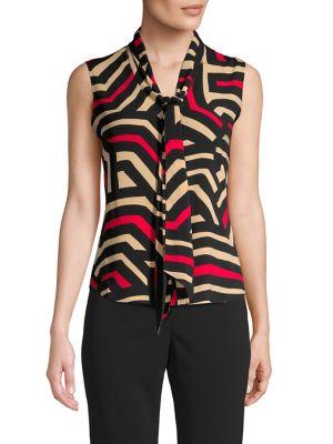 Calvin Klein Printed Sleeveless Tie-neck Blouse