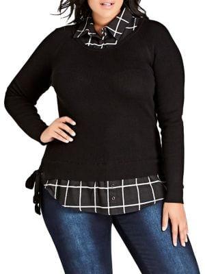 City Chic Plus Classic Checked Jumper