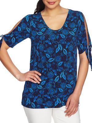 Chaus Slit-sleeve Floral Vines Top