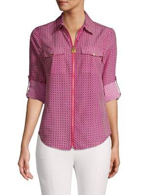Michael Michael Kors Printed Zip-front Roll-tab Shirt