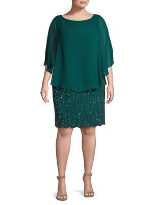 Xscape Plus Chiffon Cascade Beaded Dress