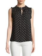 Lord & Taylor Dotted Keyhole Ruffle Top