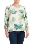 Vince Camuto Plus Tropical Drawstring-sleeve Top