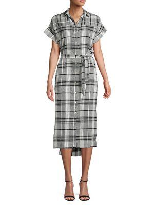 Jones New York Plaid Button Front Belted Dress