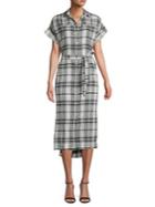 Jones New York Plaid Button Front Belted Dress
