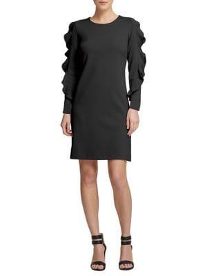 Donna Karan Ruffled Long-sleeve Sheath Dress