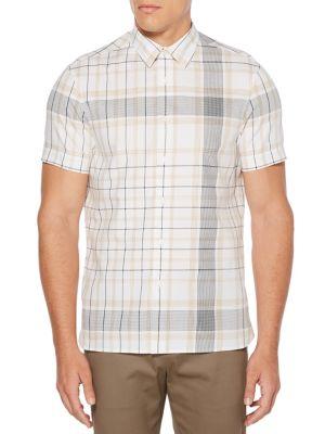 Perry Ellis Short Sleeve Exploded Plaid Shirt