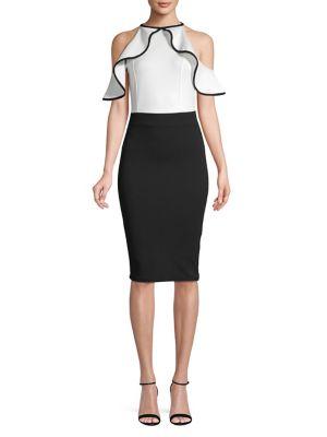 Quiz Ruffle Cold-shoulder Sheath Dress
