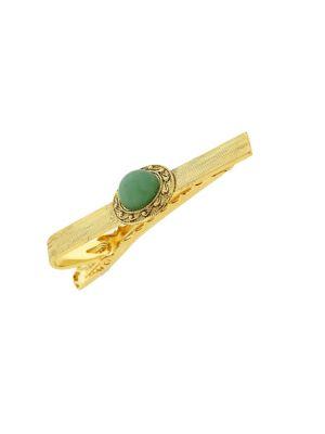 Lord Taylor Green Aventurine Embossed Tie Bar