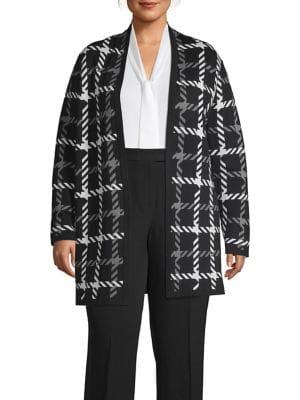 Nipon Boutique Plus Stripe-grid Longline Cardigan