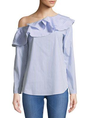 Calvin Klein Striped Ruffle Blouse