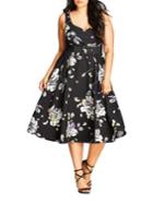 City Chic Painterly Floral Sketch Dress