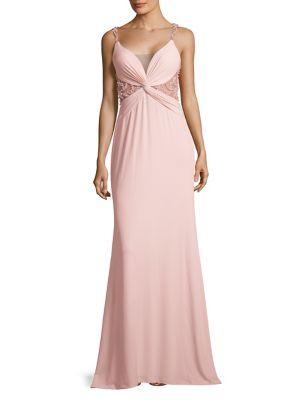 Glamour By Terani Couture Front Knot Cutout Gown