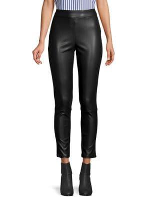 En Thread Faux Leather Slim Pants