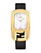 Fendi F303134511d1 Chameleon Diamond Goldtone Cushion-cut Leather Watch