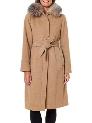 1 Madison Belted Wool-blend Fox Fur-trim Hooded Coat