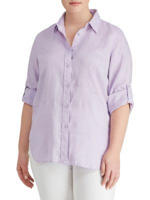 Lauren Ralph Lauren Plus Plus Linen Button-down Shirt