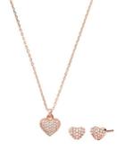 Michael Kors Premium 14k Rose Goldplated Sterling Silver & Crystal Necklace & Earrings Set
