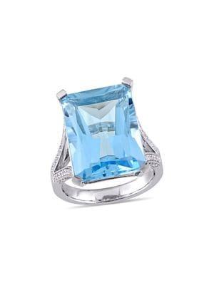 Sonatina 14k White Gold, Blue Topaz & Diamond Cocktail Ring