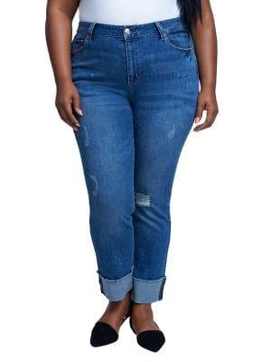 Seven7 Plus Plus High-rise Distressed Slim Straight Jeans