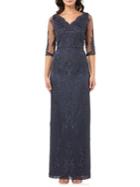 Js Collections Three-quarter Embroidered Scallop Evening Gown