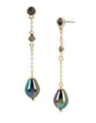Kenneth Cole New York Black Diamond And Peacock Pearl Linear Drop Earrings