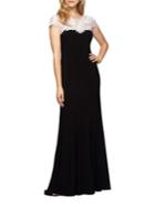 Alex Evenings Colorblocked Embroidered Yoke Gown