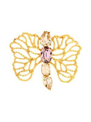 Oscar De La Renta White Pearl, Swarovski Crystal, Crystal And Gold Coral Branch Brooch