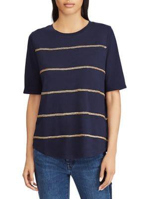 Lauren Ralph Lauren Petite Striped Jersey Elbow-sleeve Top