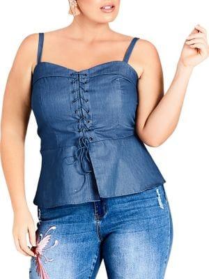 City Chic Plus All Lace-up Cotton Top