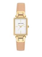 Anne Klein Rectangular Goldtone And Leather-strap Watch