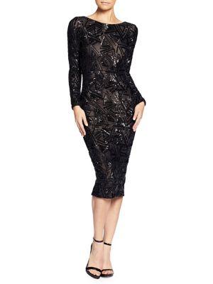 Dress The Population Sequin And Mesh Midi Sheath Dress