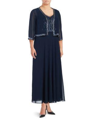 J Kara Plus Jacket And Dress 2-piece Set